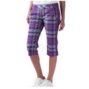 Oakley Albatross Purple Plaid Golf Capris Cropped Pants Women's‎ 10 Stretch